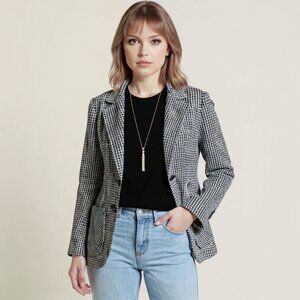 Vintage Y2K Houndstooth Blazer Graff Dark Academia Patch Pockets